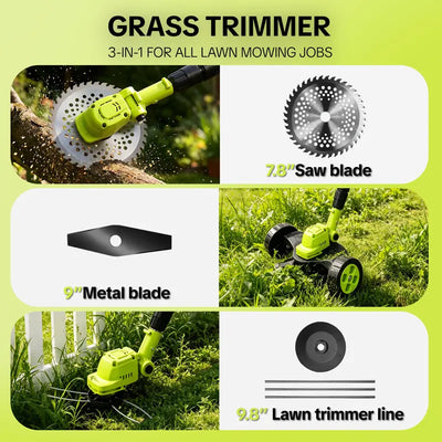 🌿⚡21V 3-in-1 Cordless String Trimmer, Edger & Mini Mower – 2 Batteries Included